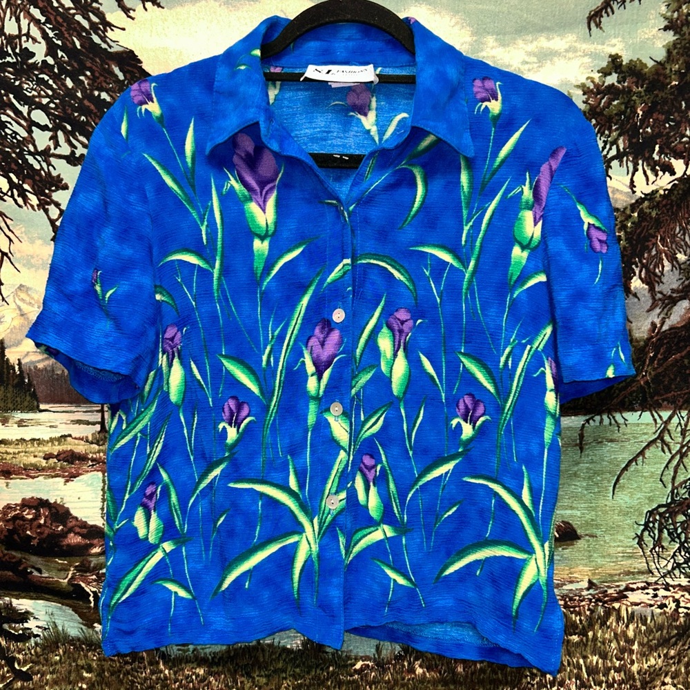 S.L. Fashions Blue Floral Top